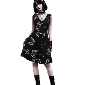 Y2K Lola Butterfly Mesh Top Layer Black Sequenced Midi Dress Medium